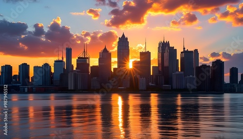 Dynamic City Skyline at Sunset Reflecting Corporate Aspirations and Economic Power