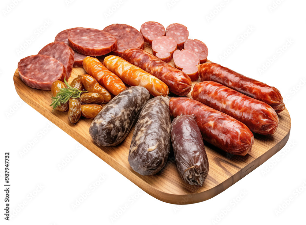 Variety of deli meats artistically arranged on a wooden cutting board. Perfect for savory appetizers and gourmet cuisine. Variety of deli meats artistically arranged on a wooden cutting board. Perfect for savory appetizers and gourmet cuisine.