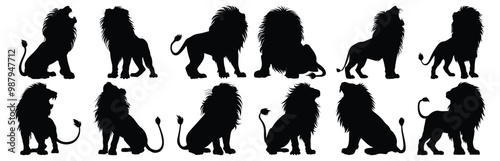 Lion silhouette set vector design big pack of animal illustration and icon