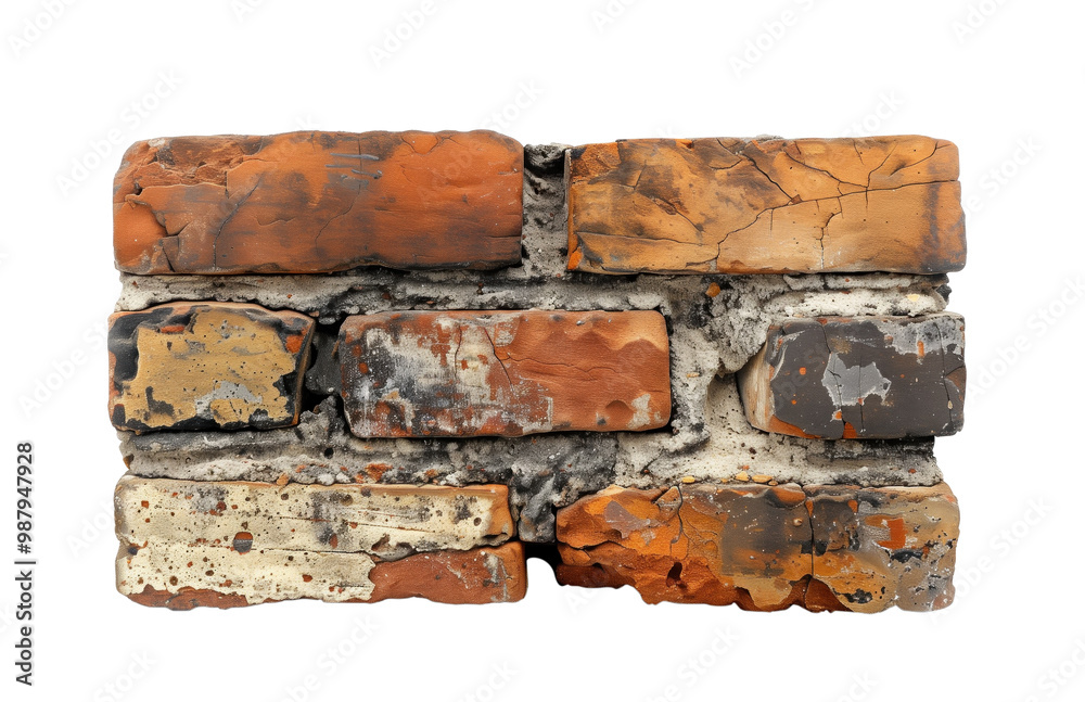 A brick wall with a few missing bricks on a transparent background.