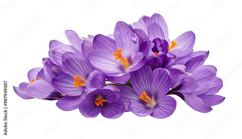 A bunch of purple flowers with orange centers A bunch of purple flowers with orange centers