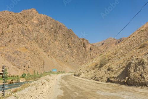 Dirty road in the Fann Mountains,  Tajikistan photo