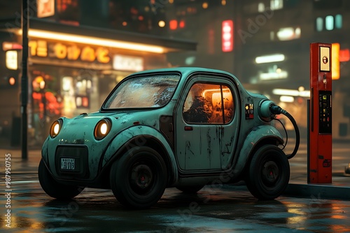 Cute Cozy Electric Mint Car in a High-Tech Design. photo