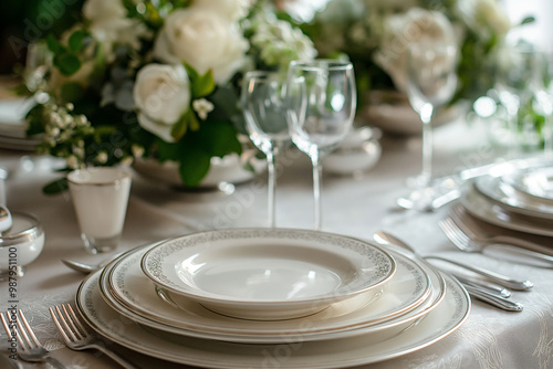 Wallpaper Mural Luxury laid dinner table with elegant white settings, floral centerpiece, sparkling glassware, sophisticated style, luxury concept Torontodigital.ca