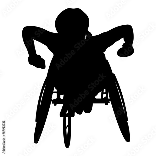 Silhouette of an athlete in a wheelchair.Sports wheelchair racing.Inclusive sport for people with special needs.Vector illustration.