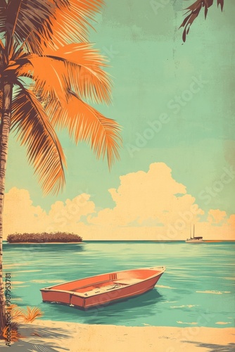 Florida keys landscape poster in the style of retro colors 