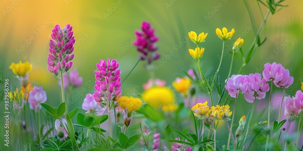 Vibrant crown vetch flower clusters in bloom at a nearby meadow. Vibrant crown vetch flower clusters in bloom at a nearby meadow.