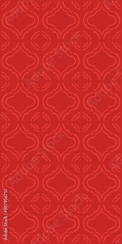 A vibrant red patterned design featuring intricate motifs, ideal for backgrounds or decorative purposes.