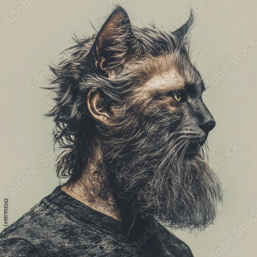 portrait of a person fused with the face of a cat photo