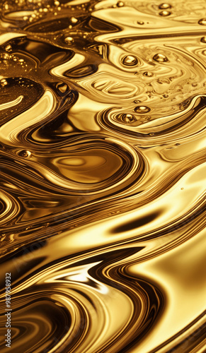 Obraz na płótnie Splashing gold liquid texture background illustration. AI generated.