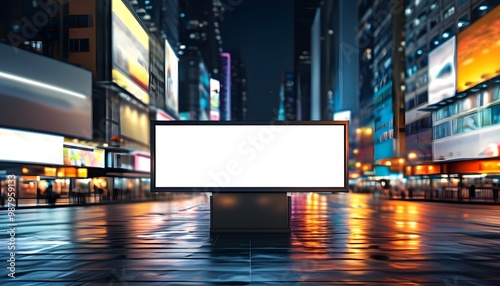 Blank Billboard Highlighting Opportunity Amidst Bustling City Nightscape