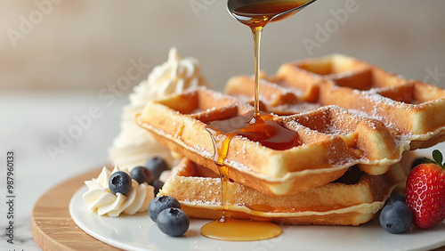 Waffles photo, widescreen 16:9, 300 dpi, with free space for text