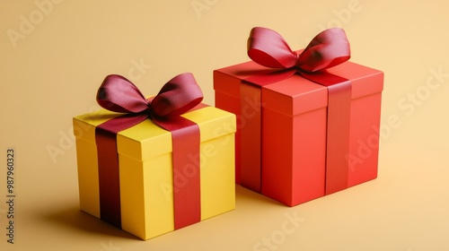 Two Vibrant Gift Boxes on Pastel Background