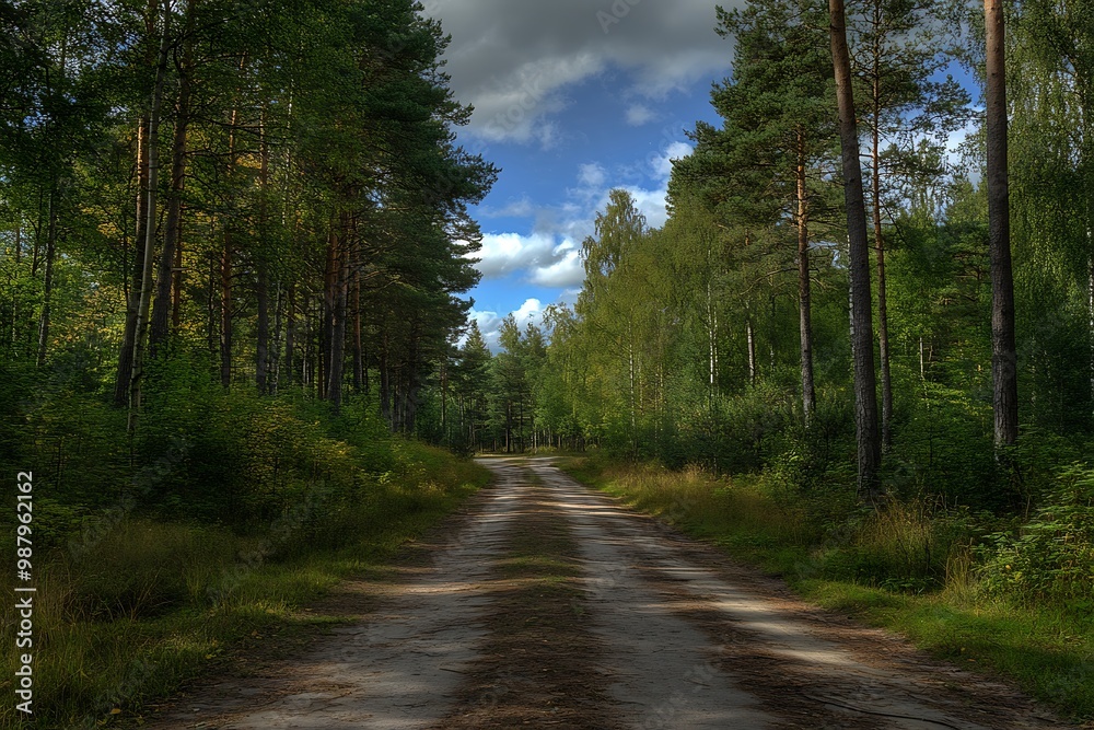 Fototapeta premium Dirt Road Through a Forest in the Woods