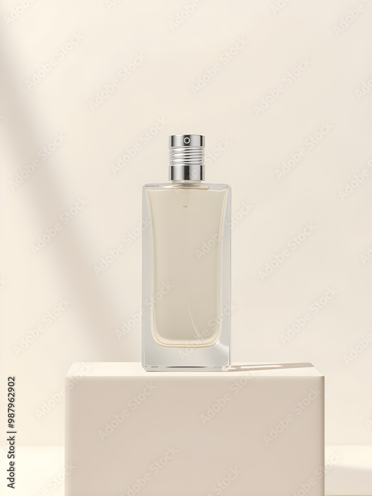 Perfume bottle on white podium. Mock up. Perfume bottle on white podium. Mock up.