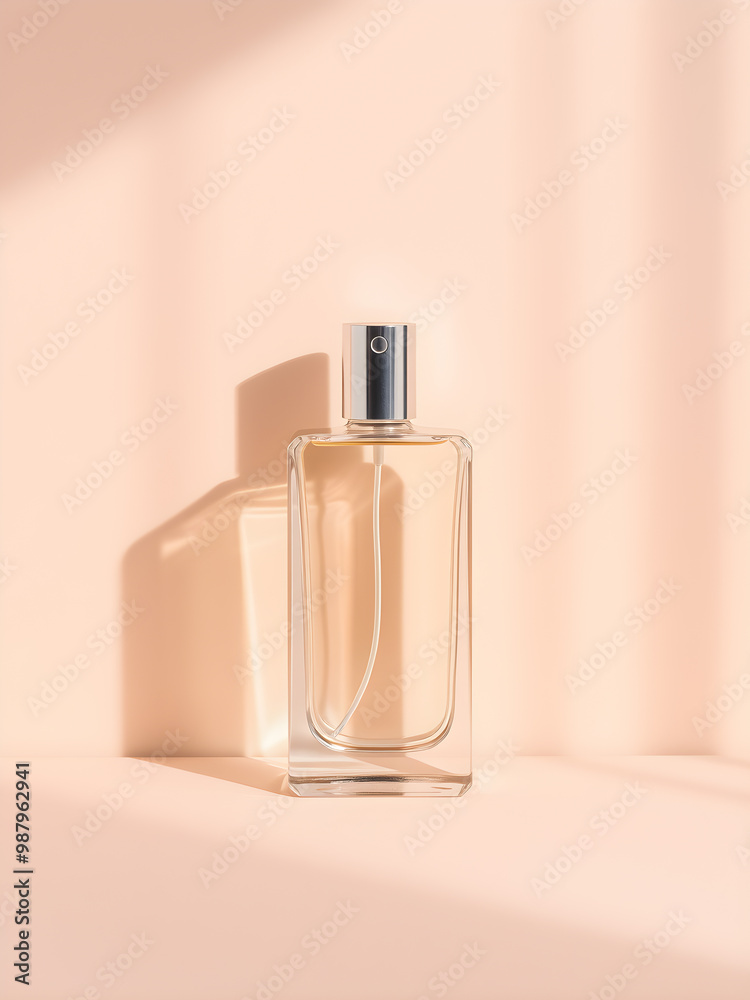 Perfume bottle on pastel background. Perfume bottle on pastel background.