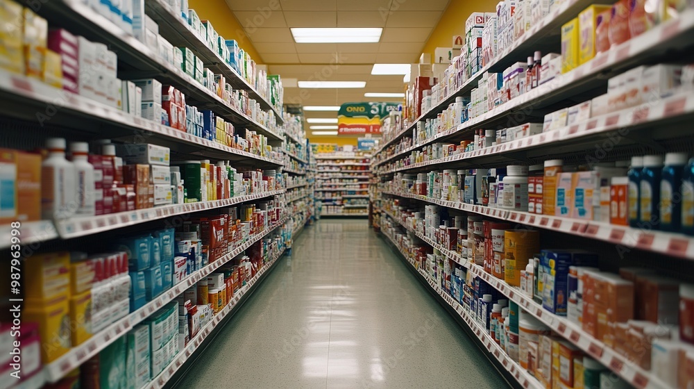 A high-resolution image of a pharmacy aisle filled with over-the-counter medicines, including pain relievers and cold remedies. A high-resolution image of a pharmacy aisle filled with over-the-counter medicines, including pain relievers and cold remedies.