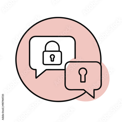 Secured chat messages with locks in speech bubbles on a pink background, digital graphic design
