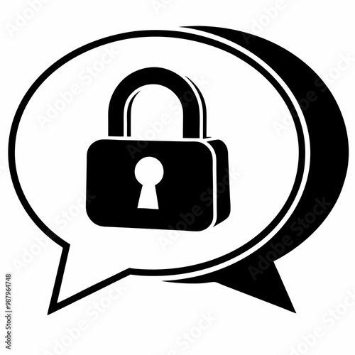 Encrypted message with a lock in a speech bubble, representing secured communication, graphic design
