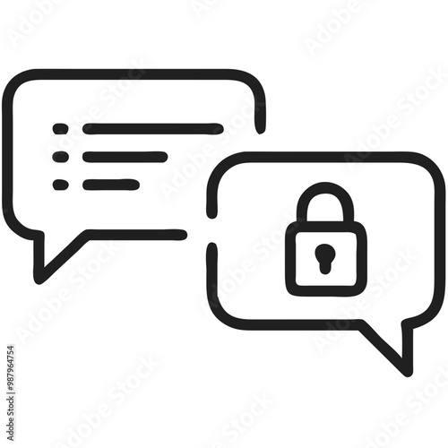 Locked chat message icon with secure communication symbols, digital graphic design