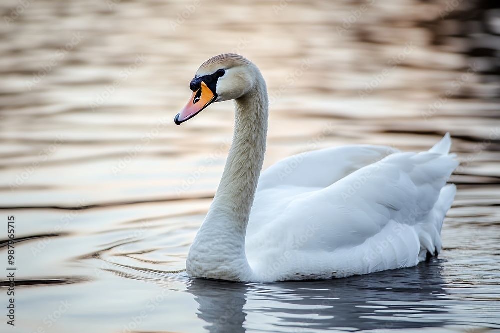 Fototapeta premium Graceful White Swan Swimming in Calm Water