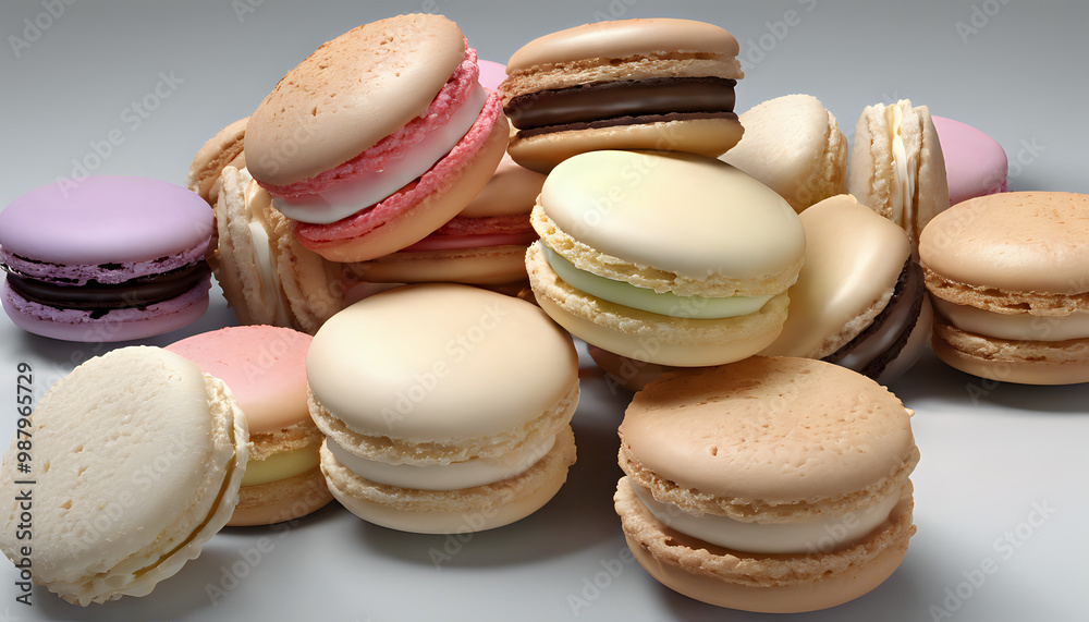 Colorful macarons arranged on a wooden table, a delightful assortment of French desserts Colorful macarons arranged on a wooden table, a delightful assortment of French desserts