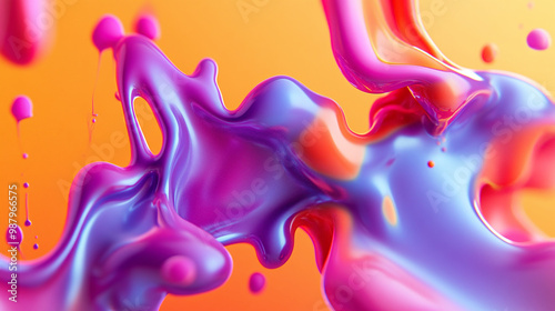 Abstract Composition with Swirling Purple and Orange Paint