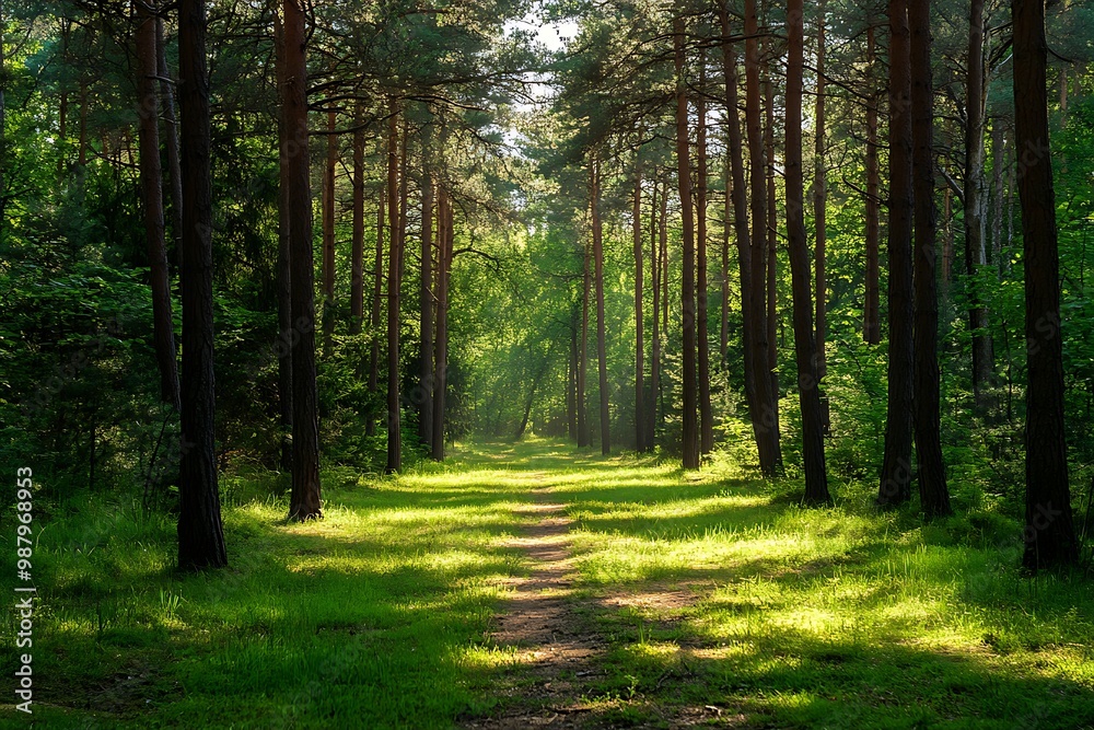 Fototapeta premium Sunlight through the Trees in a Forest Path