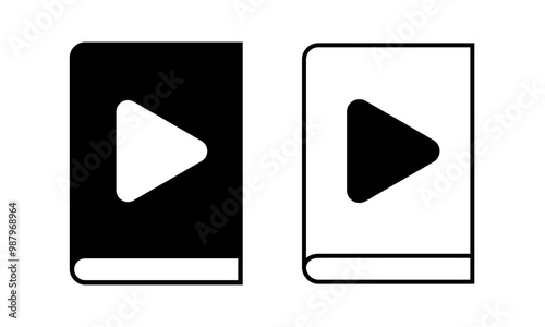 Audiobook icons for mobile app. Play buttons on book pictograms. Ebook or podcast signs isolated on white background. Audio reading concept. Vector graphic illustration.
