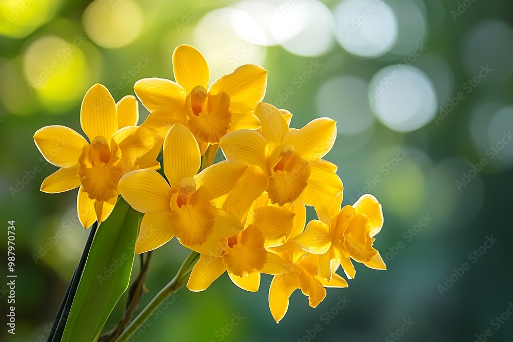 Obraz premium Yellow Orchid Flower Blooming in Sunlight