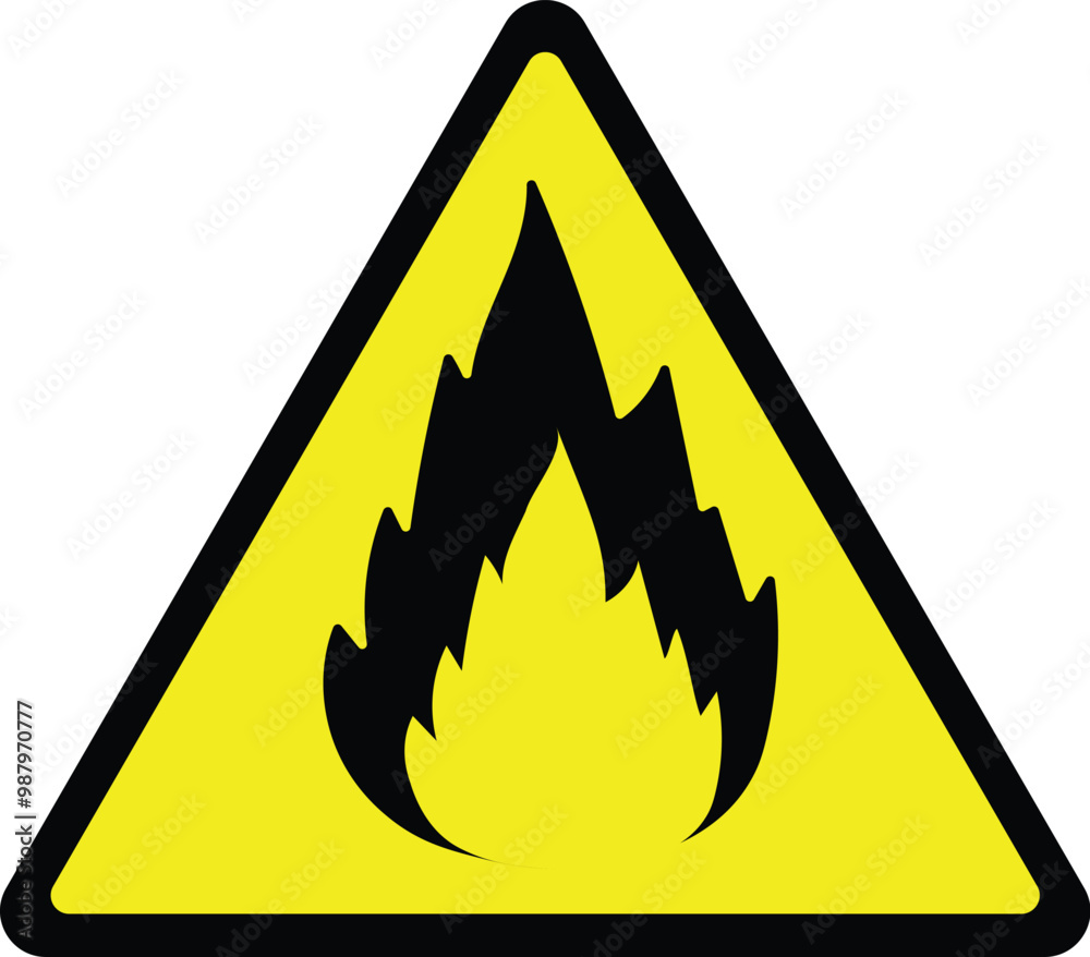 Flammable substances sign.Isolated flammable materials symbol on yellow Flammable substances sign.Isolated flammable materials symbol on yellow