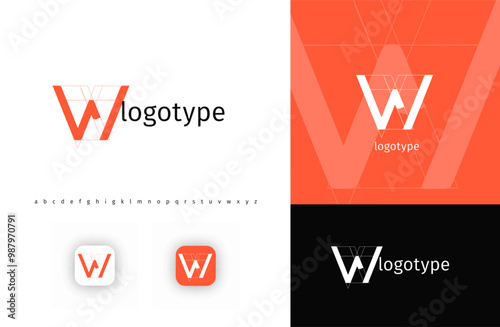 Minimalistic geometric letter W monogram for blueprint project, architectural building, futuristic technology, innovative science. Modern logo concept. Vector illustration