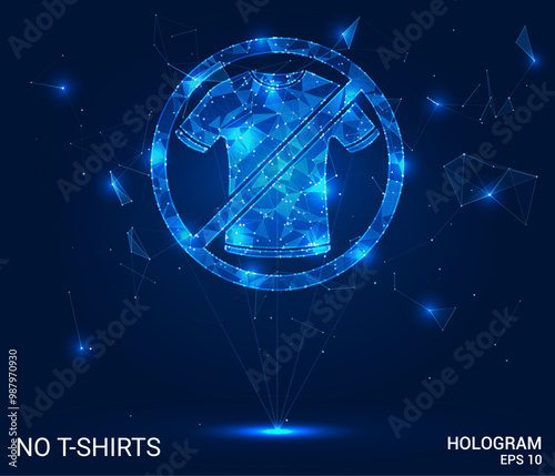 Hologram no t-shirts. No t-shirts made of polygons, triangles, dots, and lines. Low-poly no t-shirts structure of connections. Technology concept vector.