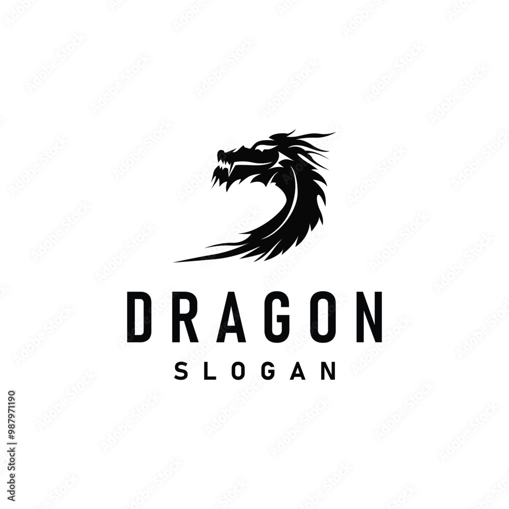 Obraz premium Dragon logo simple design animal legend dragon silhouette illustration template
