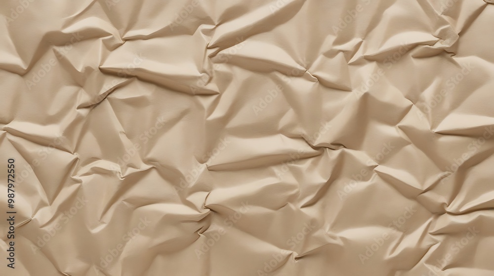 Obraz premium close up view of a crumpled sheet of brown paper heavily wrinkled, creating a textured and uneven surface with various folds and creases 