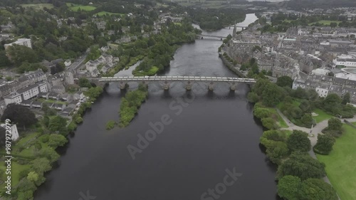 Smeaton's Bridge, historic arch bridge over the River Tay, drone shot, Perth, Scotland, Great Britain photo