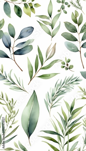 Obraz na płótnie set set floral leaves eucalyptus spring branches background grass background illustration painted white rbs botanical hand fabric print watercolor olated design watercolor spring plant set eucalyptus w salonie