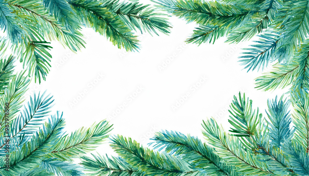 Tannenzweige als Rahmen mit viel Platz für Text gemalte Illustration Tannenzweige als Rahmen mit viel Platz für Text gemalte Illustration