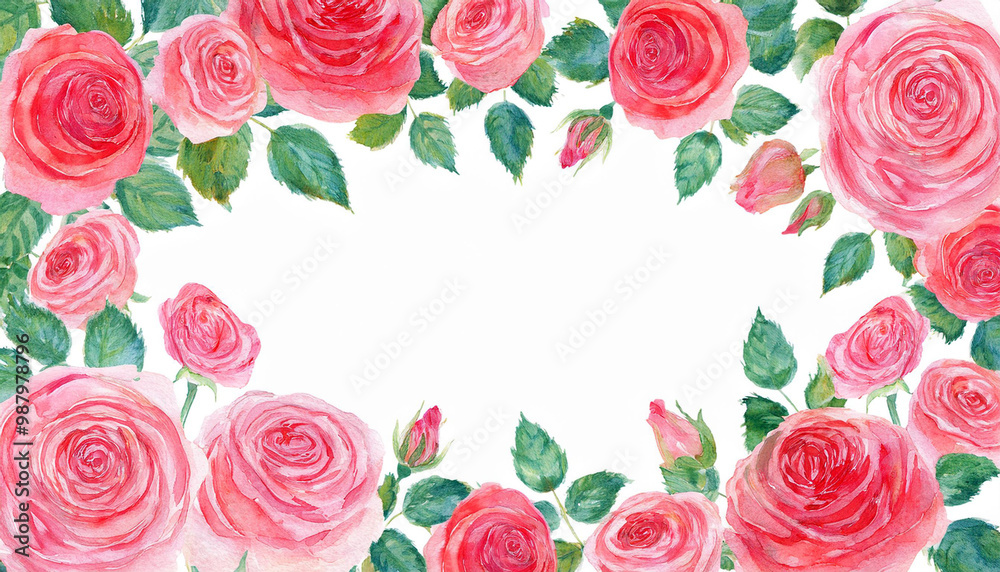 Rahmen aus Rosen mit viel Platz für Text gemalte Illustration Valentinstag Rahmen aus Rosen mit viel Platz für Text gemalte Illustration Valentinstag