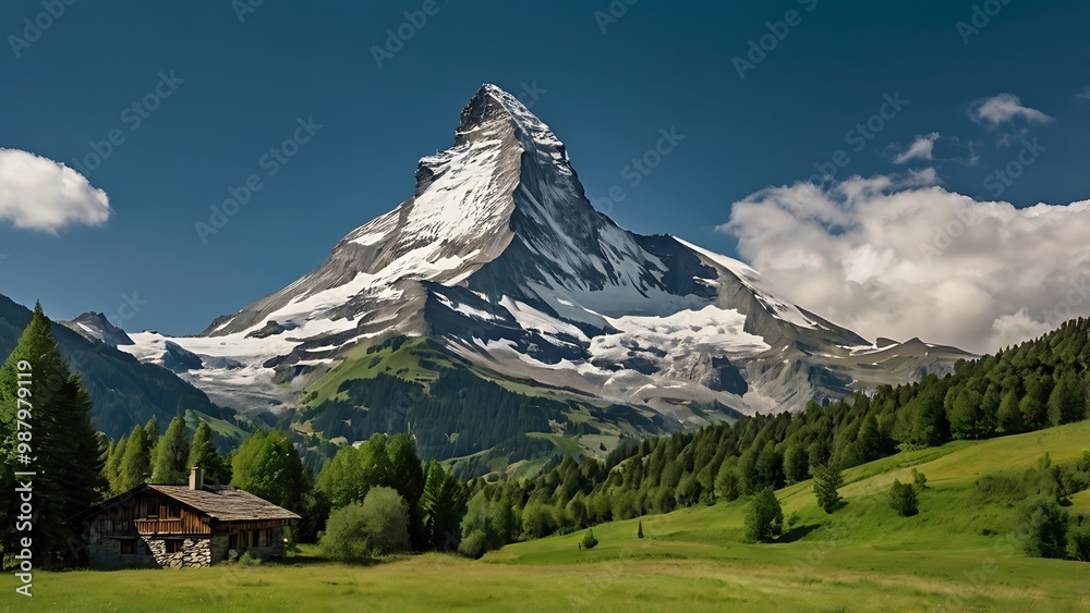 landscape photograph featuring a majestic snow-capped mountain under a clear blue sky with scattered white clouds with lush green meadow and trees in the foreground
landscape photograph featuring a majestic snow-capped mountain under a clear blue sky with scattered white clouds with lush green meadow and trees in the foreground