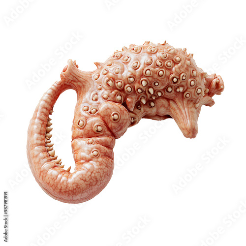 A large, fuzzy, white and pink creature with many eyes and a long, pointed snout photo