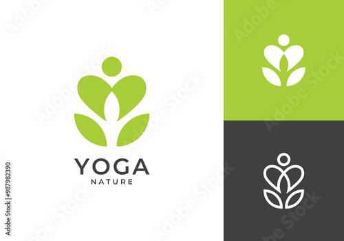 yoga leaf nature beauty cosmetic body skin care logo design	