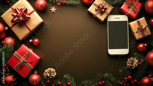 Christmas gift and ornament background.
