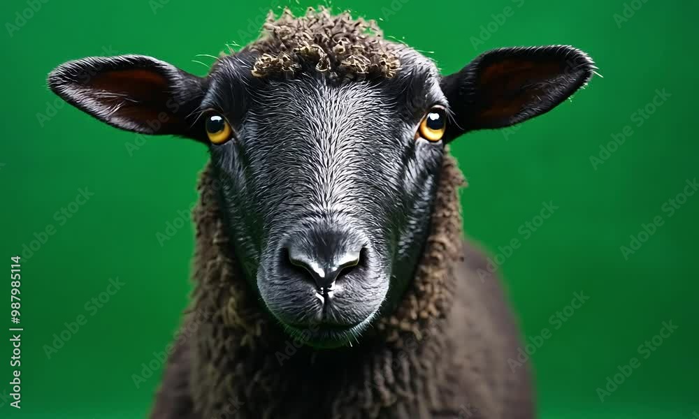 Close-Up of Black Sheep with Green Background with ai generated.
Close-Up of Black Sheep with Green Background with ai generated.