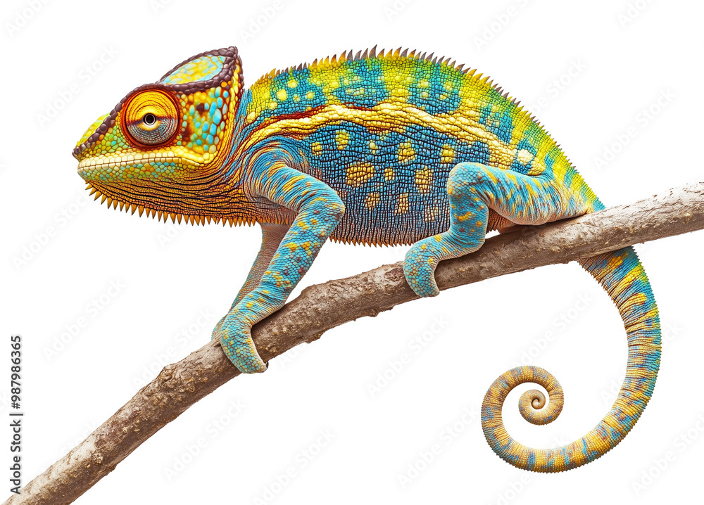 Fototapeta premium Chameleon Isolated on Transparent Background PNG 