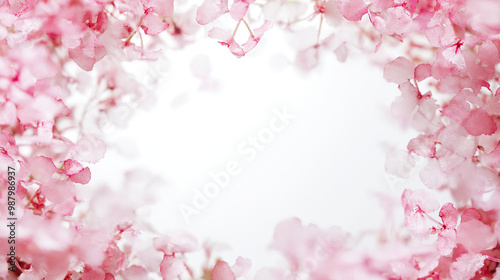 frosted pink and white confetti: a soft frame made from frosted pink and white confetti, scattered around the edges of a pale white background, the gentle colors create a delicate and dreamy border