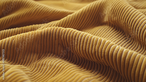 closeup of soft yellow corduroy fabric texture background