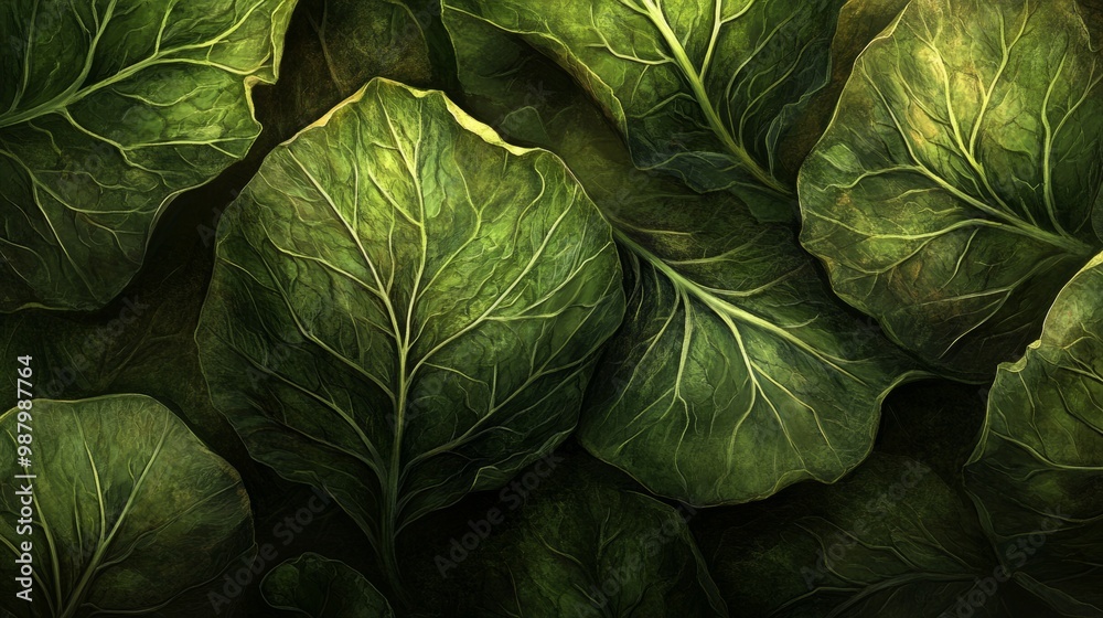 Fresh Collard Greens with Prominent Leaf Veins