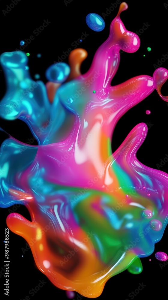 Abstract colorful liquid splash on a black background, showcasing vibrant colors and fluid dynamics. Abstract colorful liquid splash on a black background, showcasing vibrant colors and fluid dynamics.