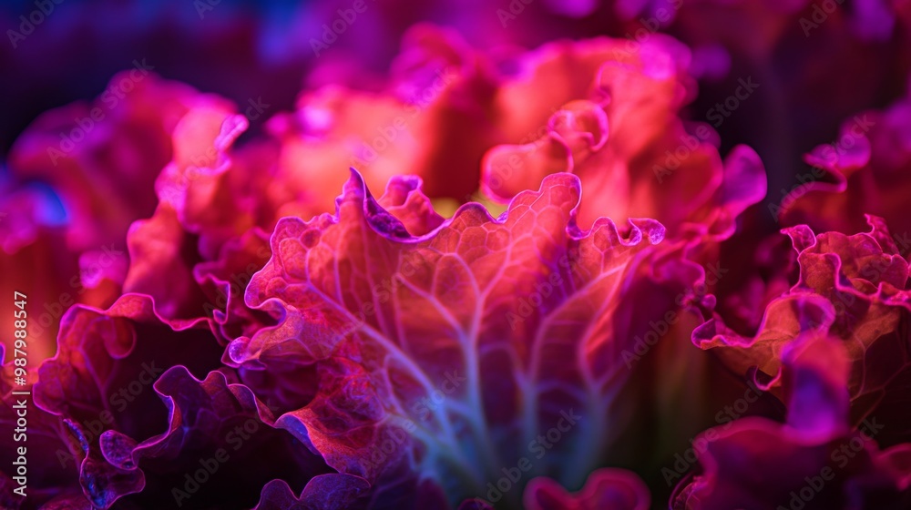 Ruffled Red Leaf Lettuce with Glowing Edges Ruffled Red Leaf Lettuce with Glowing Edges